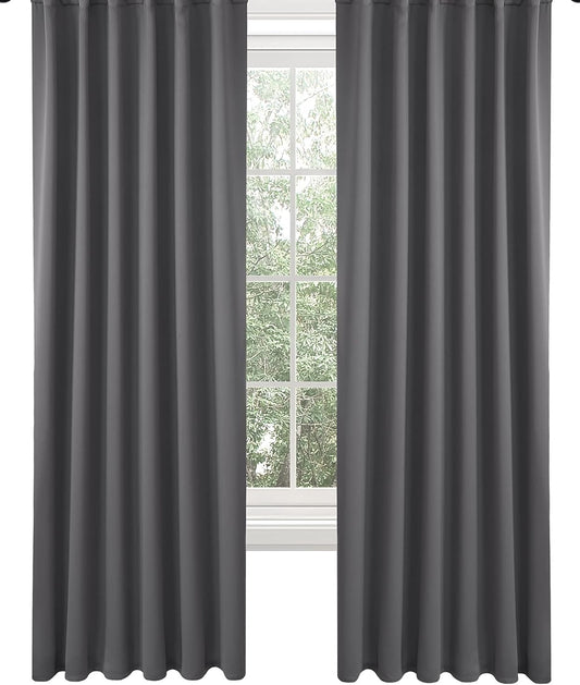 Draperie material tip Blackout culoare Gri Grafit croita cu rejansa pentru sina sau galerie, carlige sina by SeReDesign