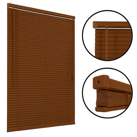 Jaluzele orizontale maro din PVC Artforhome – detaliu prindere și lamele