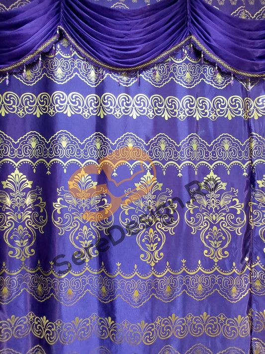 Draperie Cu Volane model Barok, L300cm x H250cm, culoare MOV cu insertii Aurii