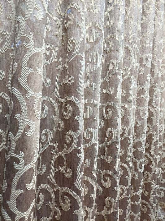 Draperie Tafta Dubla culoare bej cu insertii brocart crem, croite cu rejansa sina(carlige incluse) sau rejansa galerie by Seredesign