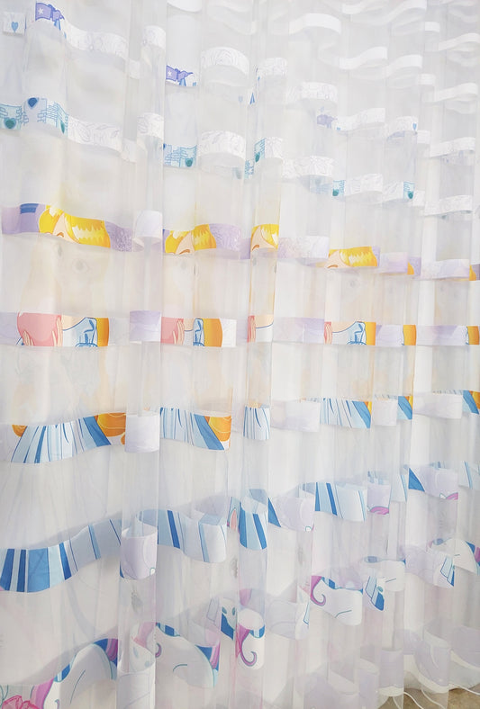 Perdea tulle Printese Ponei Dungi, fir cu plumb, croita cu rejansa pentru sina sau galerie, by SereDesign