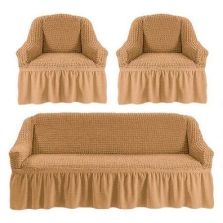 Set Huse Elastice si Creponate, Canapea 3 Locuri si 2 Fotolii, cu volan culoare Bej | set-huse-elastice-si-creponate-canapea-3-locuri-si-2-fotolii-cu-volan-culoare-bej | Huse | seredesign.ro