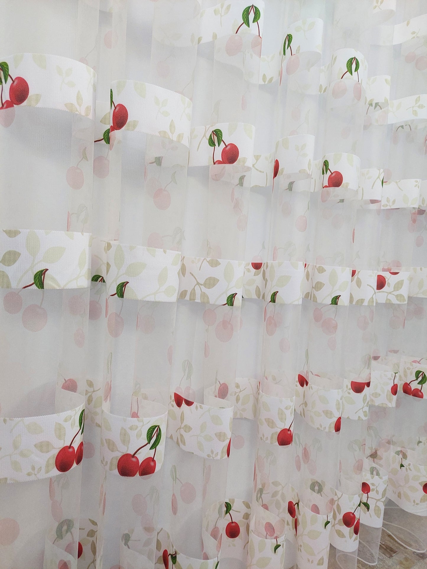 Perdea tulle Cirese Dungi, fir cu plumb, croita cu rejansa pentru sina sau galerie, by SereDesign