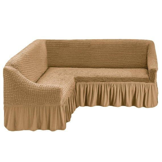 Husa Elastica si Creponata Canapea Coltar, Cu volan culoare Bej | husa-elastica-si-creponata-canapea-coltar-cu-volan-culoare-bej | Huse | seredesign.ro