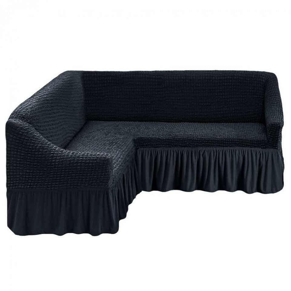 Husa Elastica si Creponata Canapea Coltar, Cu volan culoare Albastru Fume | husa-elastica-si-creponata-canapea-coltar-cu-volan-culoare-albastru-fume | Huse | seredesign.ro
