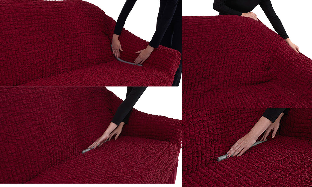 Set Huse Elastice si Creponate, Canapea 3 Locuri si 2 Fotolii, cu volan culoare Bordo | set-huse-elastice-si-creponate-canapea-3-locuri-si-2-fotolii-cu-volan-culoare-bordo | Huse | seredesign.ro