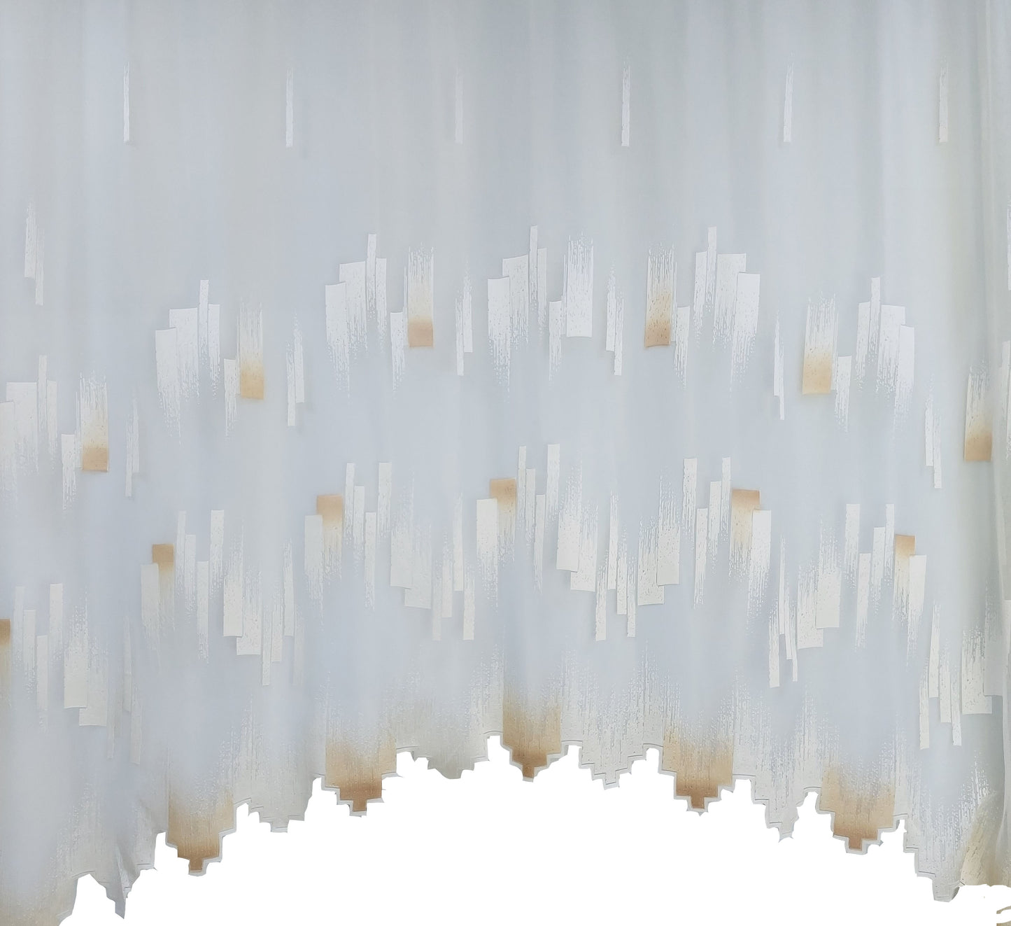 Perdea Tull Arcada culoare crem figuri geometrice, croita cu rejansa pentru sina sau galerie, L=3m x H=1,8m by SeReDesign
