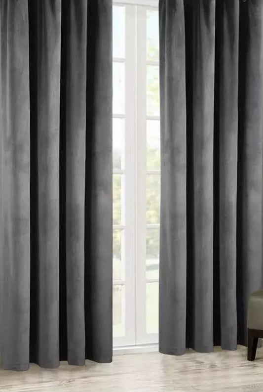 Draperie Catifea culoare Gri Grafit croita cu rejansa pentru sina sau galerie, carlige sina by SeReDesign