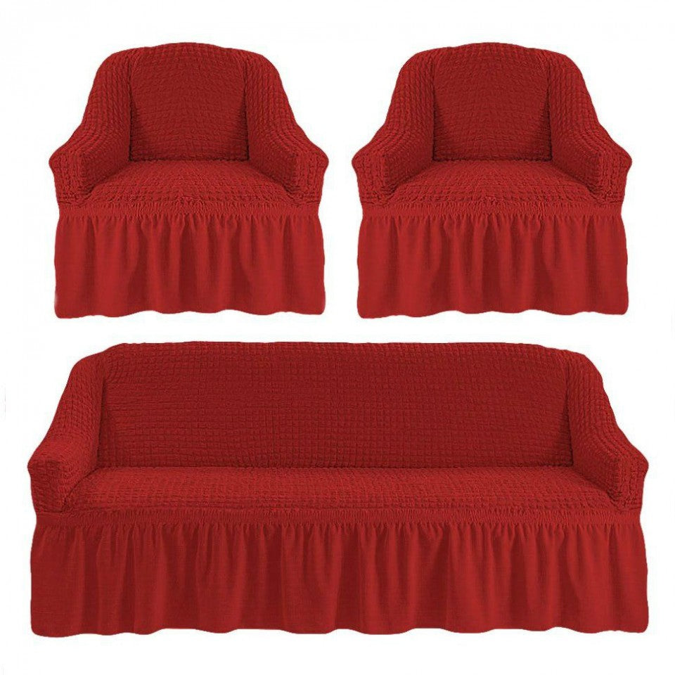 Set Huse Elastice si Creponate, Canapea 3 Locuri si 2 Fotolii, cu volan culoare Caramiziu | set-huse-elastice-si-creponate-canapea-3-locuri-si-2-fotolii-cu-volan-culoare-caramiziu | Huse | seredesign.ro