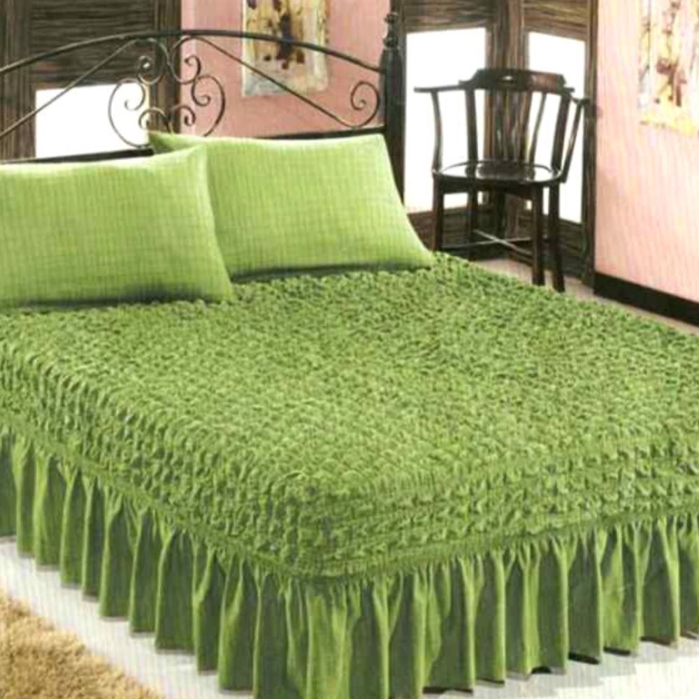 Husa Elastica si Creponata pentru Pat 2 Persoane + 2 Fete de Perne culoare Verde