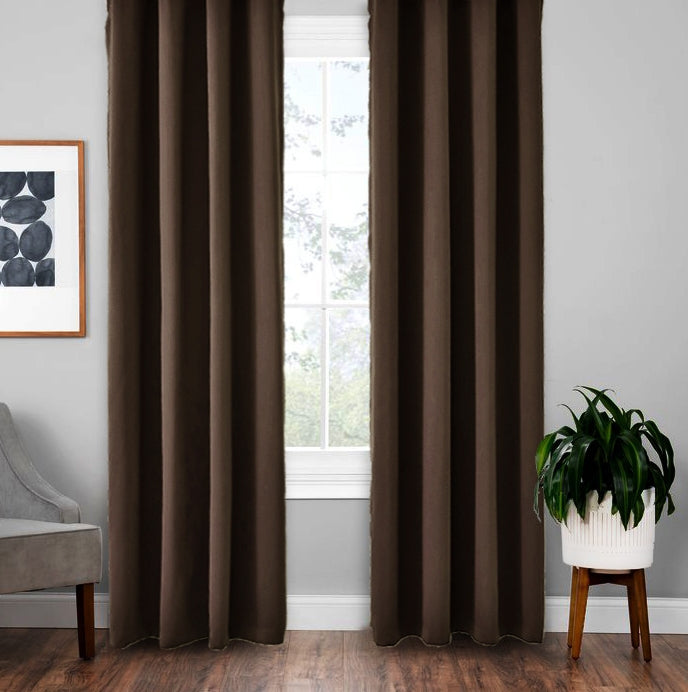 Draperie material tip Blackout culoare Maro Inchis croita cu rejansa pentru sina sau galerie, carlige sina by SeReDesign