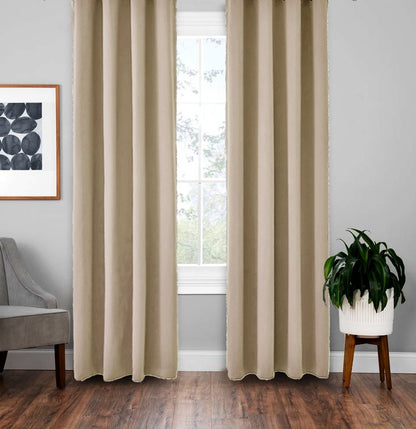 Draperie material tip Blackout culoare Crem croita cu rejansa pentru sina sau galerie, carlige sina by SeReDesign