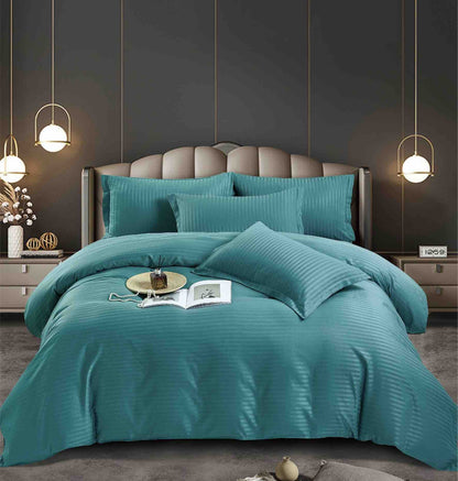 Set Lenjerie de Pat DAMASC, 6 piese, pat 2 persoane, cu elastic culoare Turcoaz Deschis