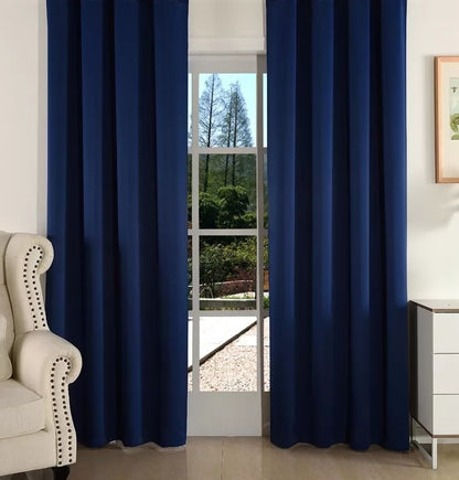 Draperie material tip Blackout culoare Albastru Imperial croita cu rejansa pentru sina sau galerie, carlige sina by SeReDesign