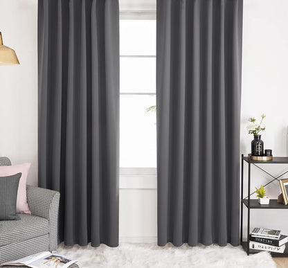 Draperie material tip Blackout culoare Gri Grafit croita cu rejansa pentru sina sau galerie, carlige sina by SeReDesign