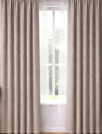 Draperie material tip Blackout culoare Grej croita cu rejansa pentru sina sau galerie, carlige sina by SeReDesign