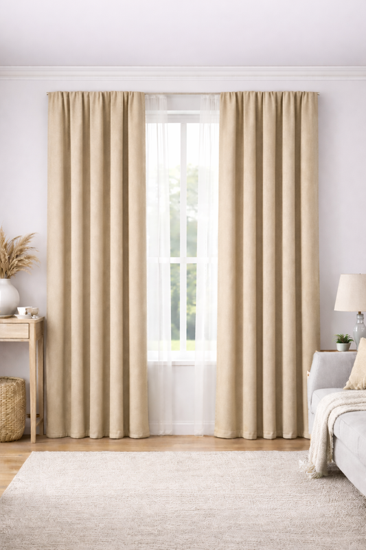 Draperie Velvet Premium – Catifea Raiat Fin Culoare Bej