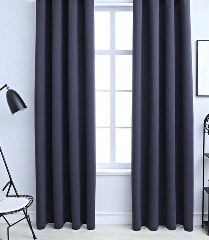 Draperie material tip Blackout culoare Gri Antracit croita cu rejansa pentru sina sau galerie, carlige sina by SeReDesign