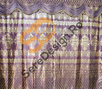 Draperie Cu Volane model Barok, L300cm x H250cm, culoare Maro cu insertii Aurii