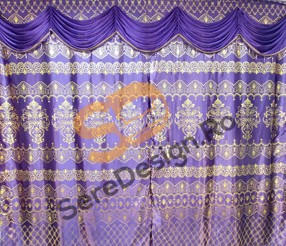 Draperie Cu Volane model Barok, L300cm x H250cm, culoare MOV cu insertii Aurii