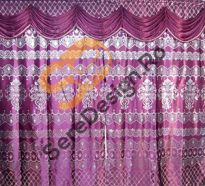 Draperie Cu Volane model Barok, L300cm x H250cm, culoare Fucsia Inchis cu insertii Aurii