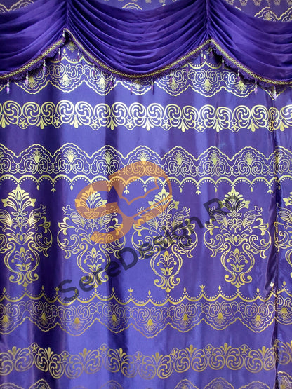 Draperie Cu Volane model Barok, L300cm x H250cm, culoare MOV cu insertii Aurii