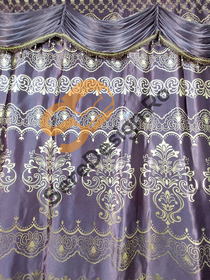 Draperie Cu Volane model Barok, L300cm x H250cm, culoare Maro cu insertii Aurii