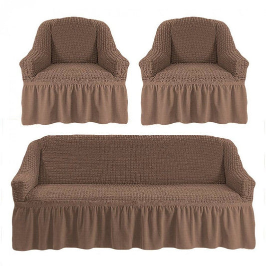 Set Huse Elastice si Creponate, Canapea 3 Locuri si 2 Fotolii, cu volan culoare Bej Inchis | set-huse-elastice-si-creponate-canapea-3-locuri-si-2-fotolii-cu-volan-culoare-bej-inchis | Huse | seredesign.ro