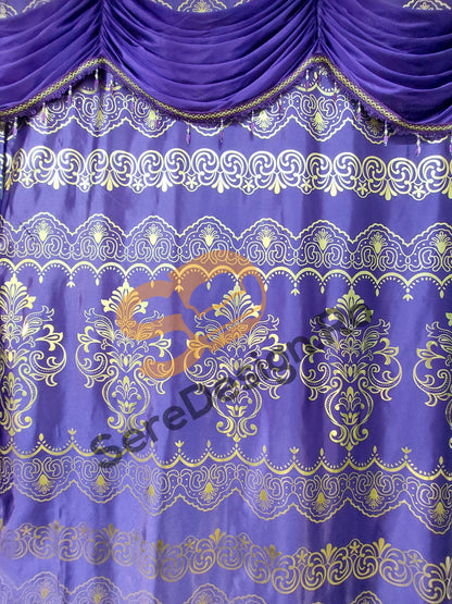 Draperie Cu Volane model Barok, L300cm x H250cm, culoare MOV cu insertii Aurii