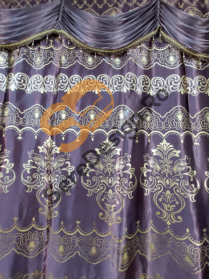 Draperie Cu Volane model Barok, L300cm x H250cm, culoare Maro cu insertii Aurii