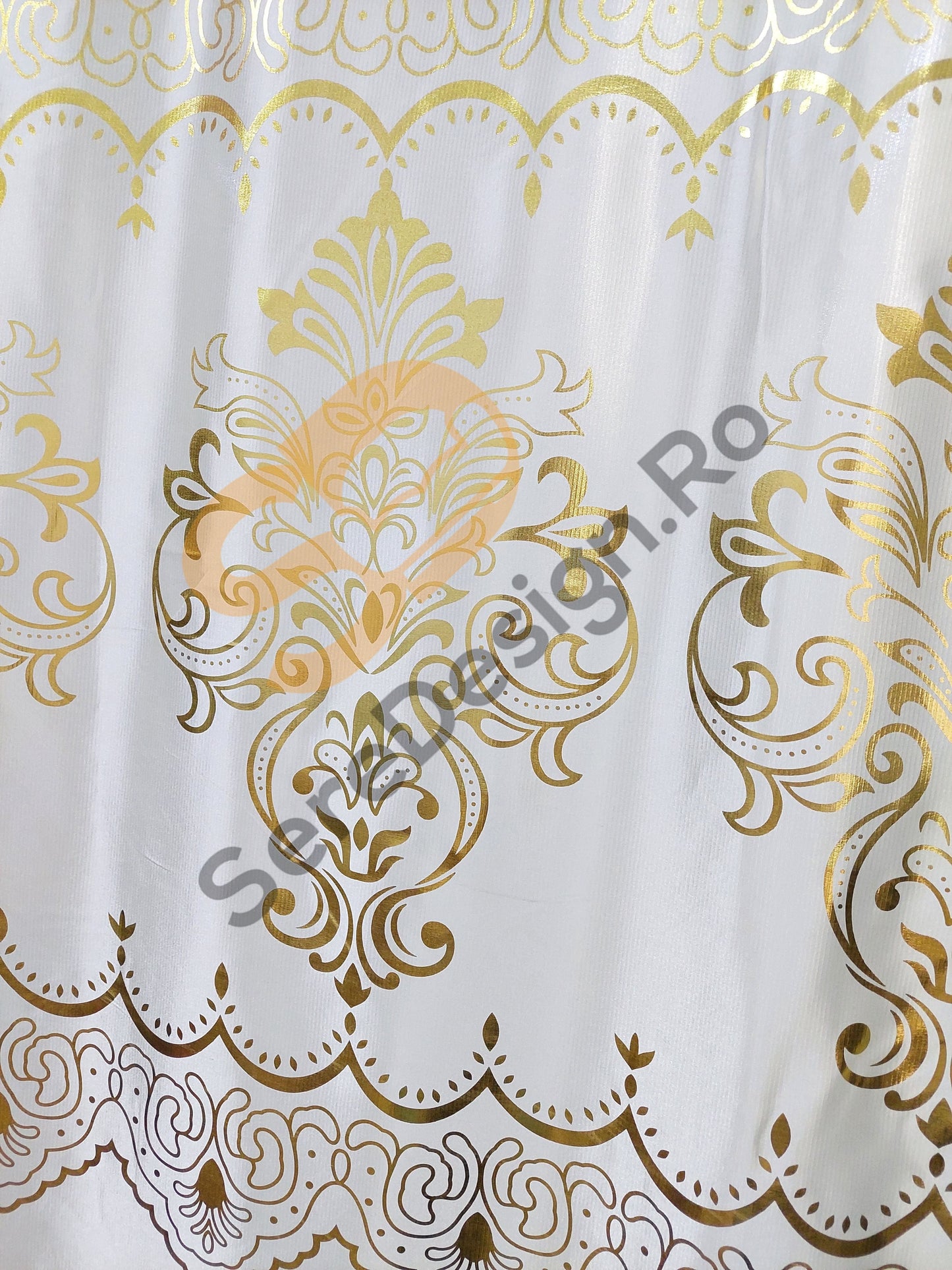 Draperie Cu Volane model Barok, L300cm x H250cm, culoare Ivoire cu insertii Aurii