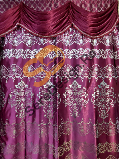Draperie Cu Volane model Barok, L300cm x H250cm, culoare Fucsia Inchis cu insertii Aurii