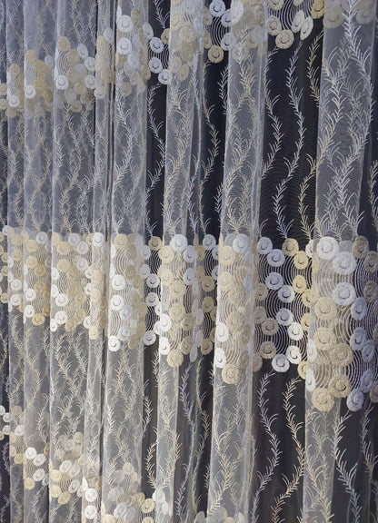 Perdea Tull Brodata culoare crem ivoire, croita cu rejansa pentru sina sau galerie, carlige sina by SeReDesign