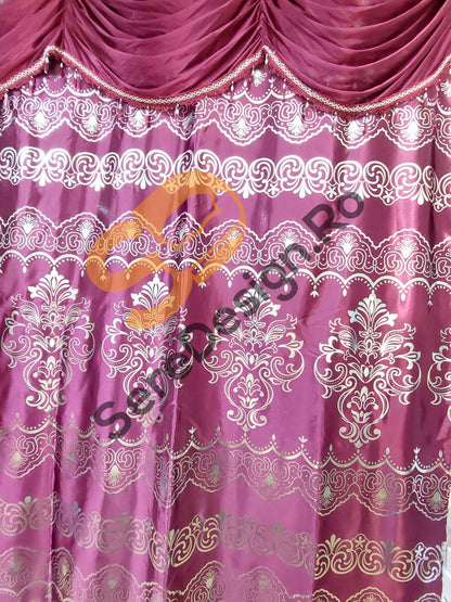 Draperie Cu Volane model Barok, L300cm x H250cm, culoare Fucsia Inchis cu insertii Aurii