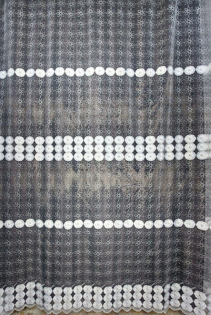 Perdea Tull Brodata culoare alb, croita cu rejansa pentru sina sau galerie, carlige sina by SeReDesign