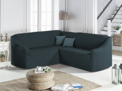 Husa Elastica si Creponata Canapea Coltar, Fara volan culoare Albastru Fume | husa-elastica-si-creponata-pentru-coltar-fara-volan-culoare-verde | Huse | seredesign.ro