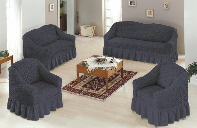 Huse Elastice si Creponate 3211, Canapea 3 Locuri, Canapea 2 Locuri si 2 Fotolii, cu volan culoare Albastru Fume | huse-elastice-si-creponate-3211-canapea-3-locuri-canapea-2-locuri-si-2-fotolii-cu-volan-culoare-albastru-fume | Huse | seredesign.ro