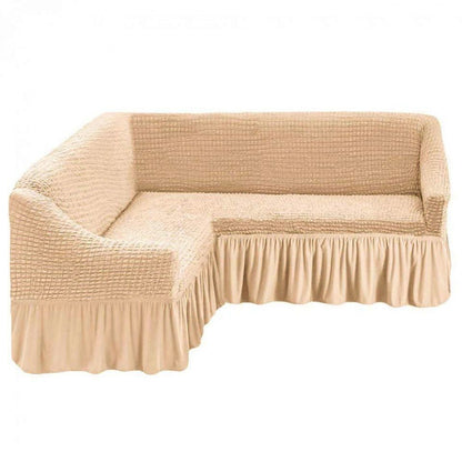 Husa Elastica si Creponata Canapea Coltar, Cu volan culoare Crem Natural | husa-elastica-si-creponata-canapea-coltar-cu-volan-culoare-crem-natural | Huse | seredesign.ro