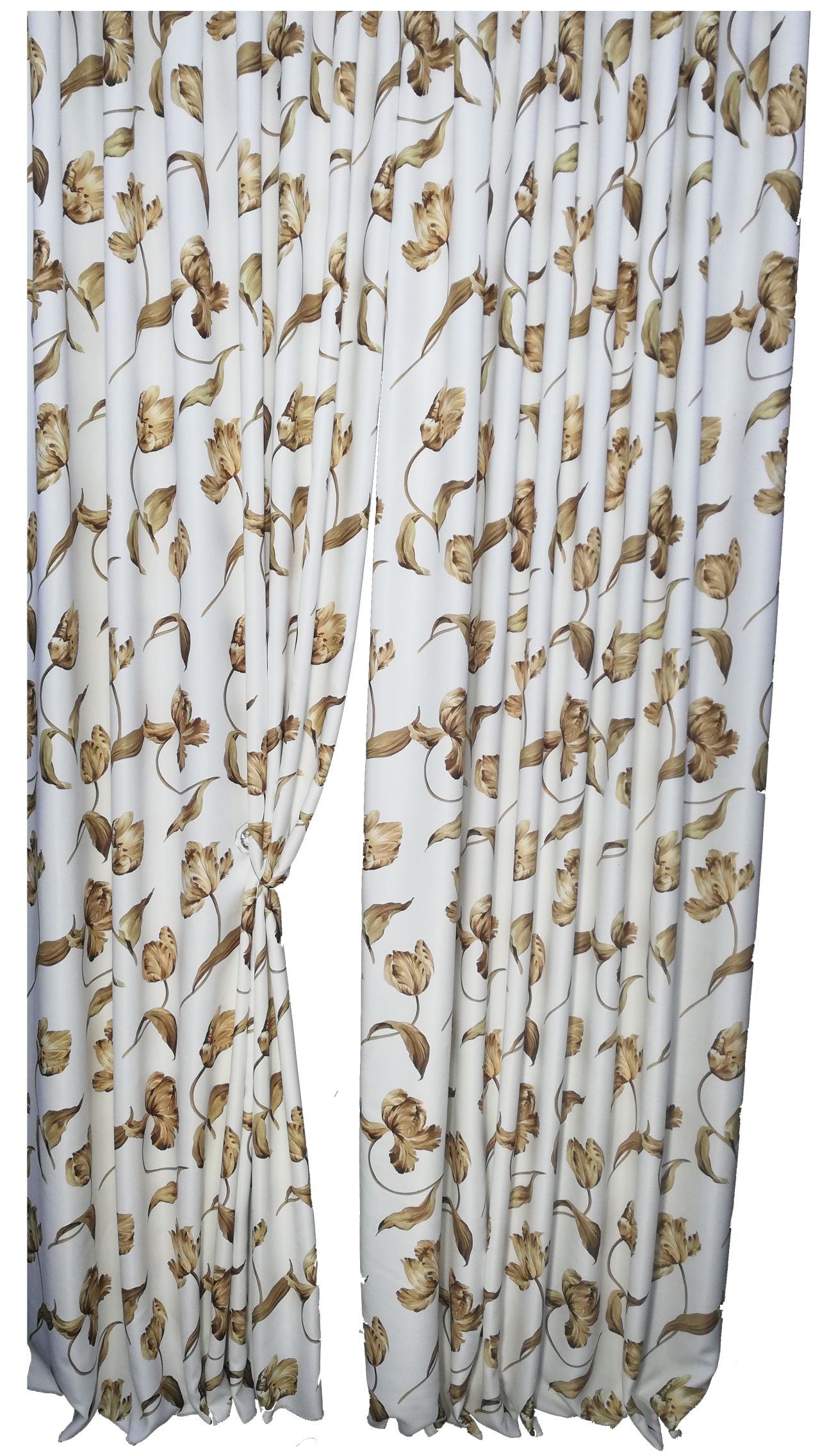 Draperie culoare alb cu model floral maro deschis, croita cu rejansa, by Seredesign | draperie-culoare-alb-cu-model-floral-maro-deschis-croita-cu-rejansa-by-seredesign | Draperii | seredesign.ro