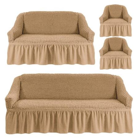 Huse Elastice si Creponate 3211, Canapea 3 Locuri, Canapea 2 Locuri si 2 Fotolii, cu volan culoare Bej | huse-elastice-si-creponate-3211-canapea-3-locuri-canapea-2-locuri-si-2-fotolii-cu-volan-culoare-bej | Huse | seredesign.ro
