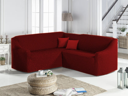 Husa Elastica si Creponata Canapea Coltar, Fara volan culoare Bordo | husa-elastica-si-creponata-canapea-coltar-fara-volan-culoare-albastru-bordo | Huse | seredesign.ro