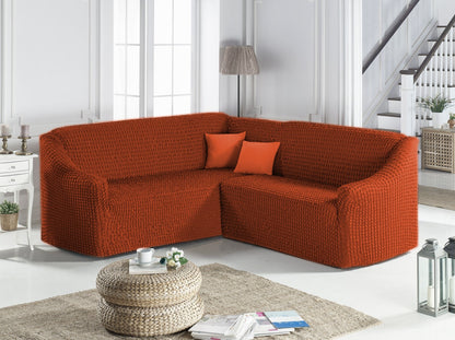 Husa Elastica si Creponata Canapea Coltar, Fara volan culoare Caramiziu | husa-elastica-si-creponata-canapea-coltar-fara-volan-culoare-caramiziu | Huse | seredesign.ro