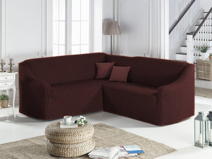 Husa Elastica si Creponata Canapea Coltar, Fara volan culoare Maro | husa-elastica-si-creponata-canapea-coltar-fara-volan-culoare-maro | Huse | seredesign.ro