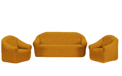 Set Huse Elastice si Creponate, Canapea 3 Locuri si 2 Fotolii, Fara volan culoare Mustar Deschis | set-huse-elastice-si-creponate-canapea-3-locuri-si-2-fotolii-fara-volan-culoare-mustar-deschis | Huse | seredesign.ro